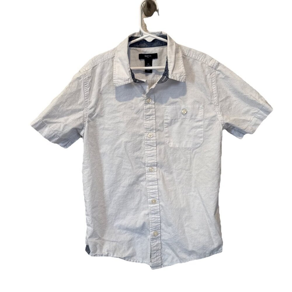 Gap Boys Blue Striped Short Sleeve Button Down Shirt Size Large Blue Easter
